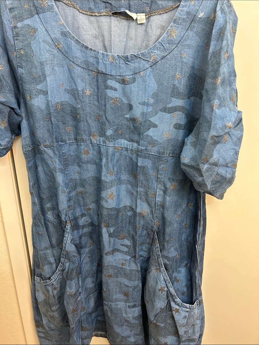 Womens Blue Star & Camo Print Dress